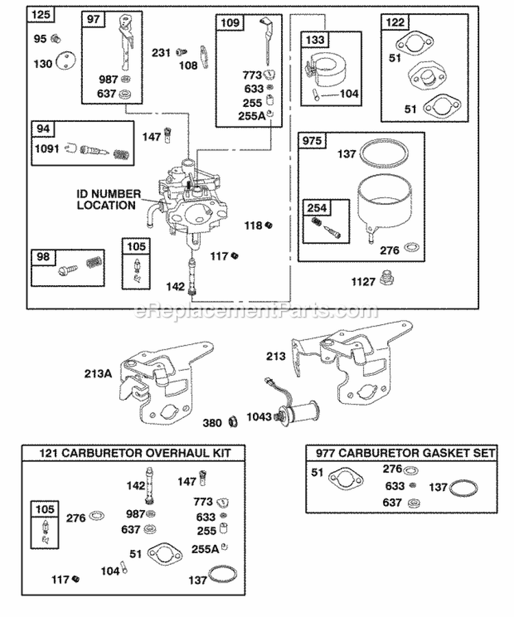 Carburetor Gasket Set - Carburetor Kit - Carburetor Overhaul Diagram and Parts List for 117432-0552-A1  Briggs and Stratton Engine